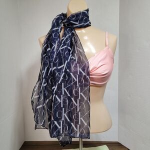 Calvin Klein Sheer Neck Scarf Dark Navy & Grey 19" X 59"